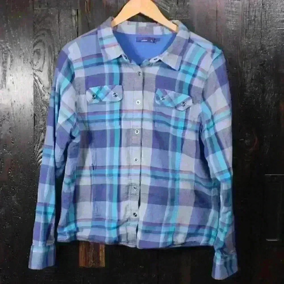 PRANA Super Warm Thermal Lined Flannel 4 Pocket Collared Shacket Women XL - Picture 1 of 14